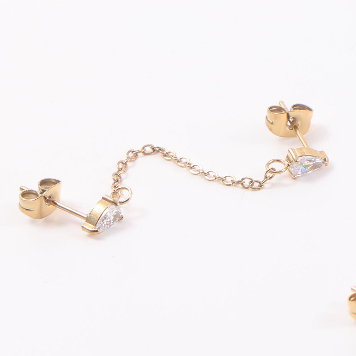 Geometric Stud Earrings With Electroplated 18K Real Gold Plating And Titanium Steel Posts Featuring Zircon Inlay