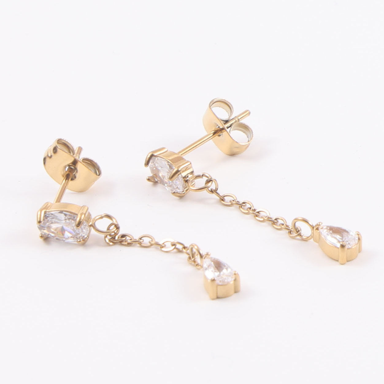 Geometric Stud Earrings With Electroplated 18K Real Gold Plating And Titanium Steel Posts Featuring Zircon Inlay