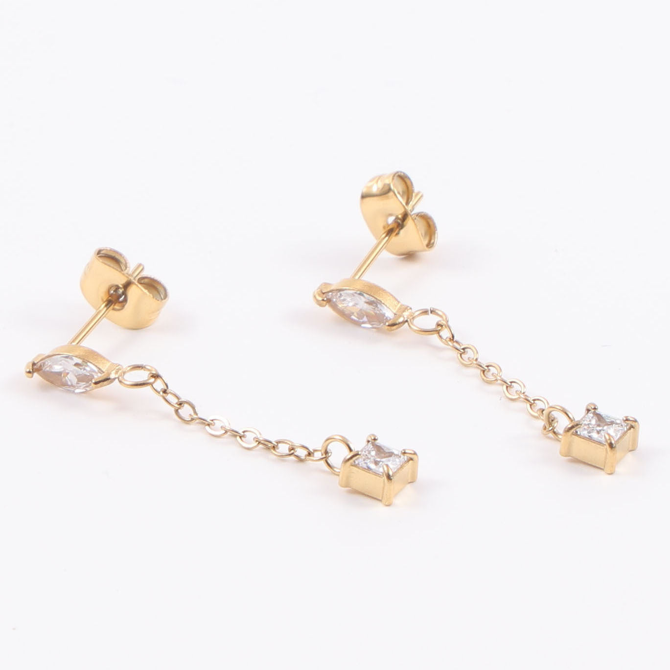 Geometric Stud Earrings With Electroplated 18K Real Gold Plating And Titanium Steel Posts Featuring Zircon Inlay