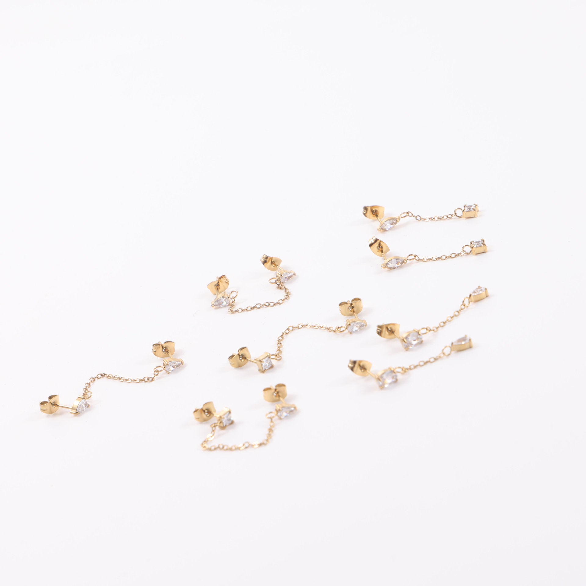 Geometric Stud Earrings With Electroplated 18K Real Gold Plating And Titanium Steel Posts Featuring Zircon Inlay