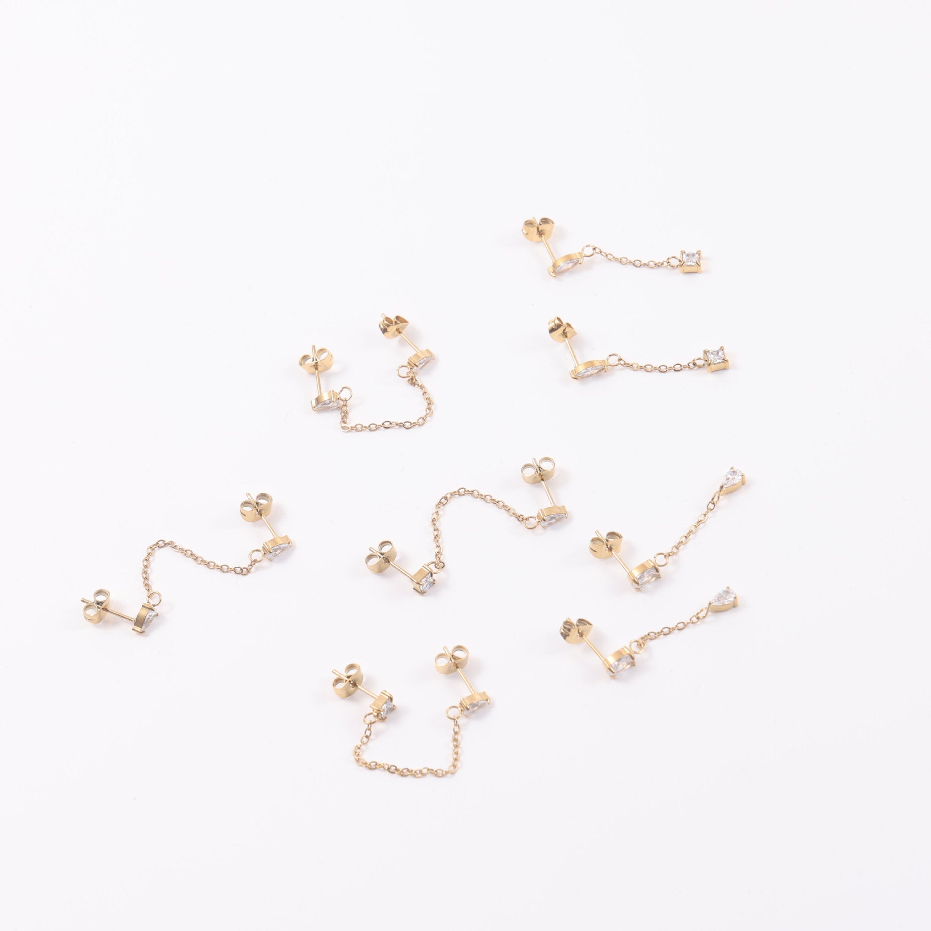 Geometric Stud Earrings With Electroplated 18K Real Gold Plating And Titanium Steel Posts Featuring Zircon Inlay