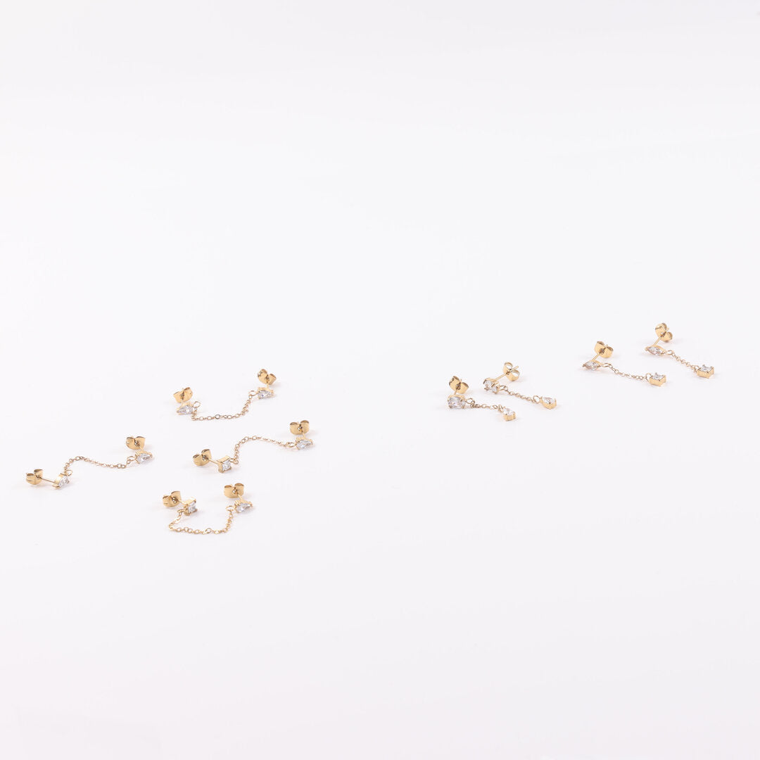 Geometric Stud Earrings With Electroplated 18K Real Gold Plating And Titanium Steel Posts Featuring Zircon Inlay