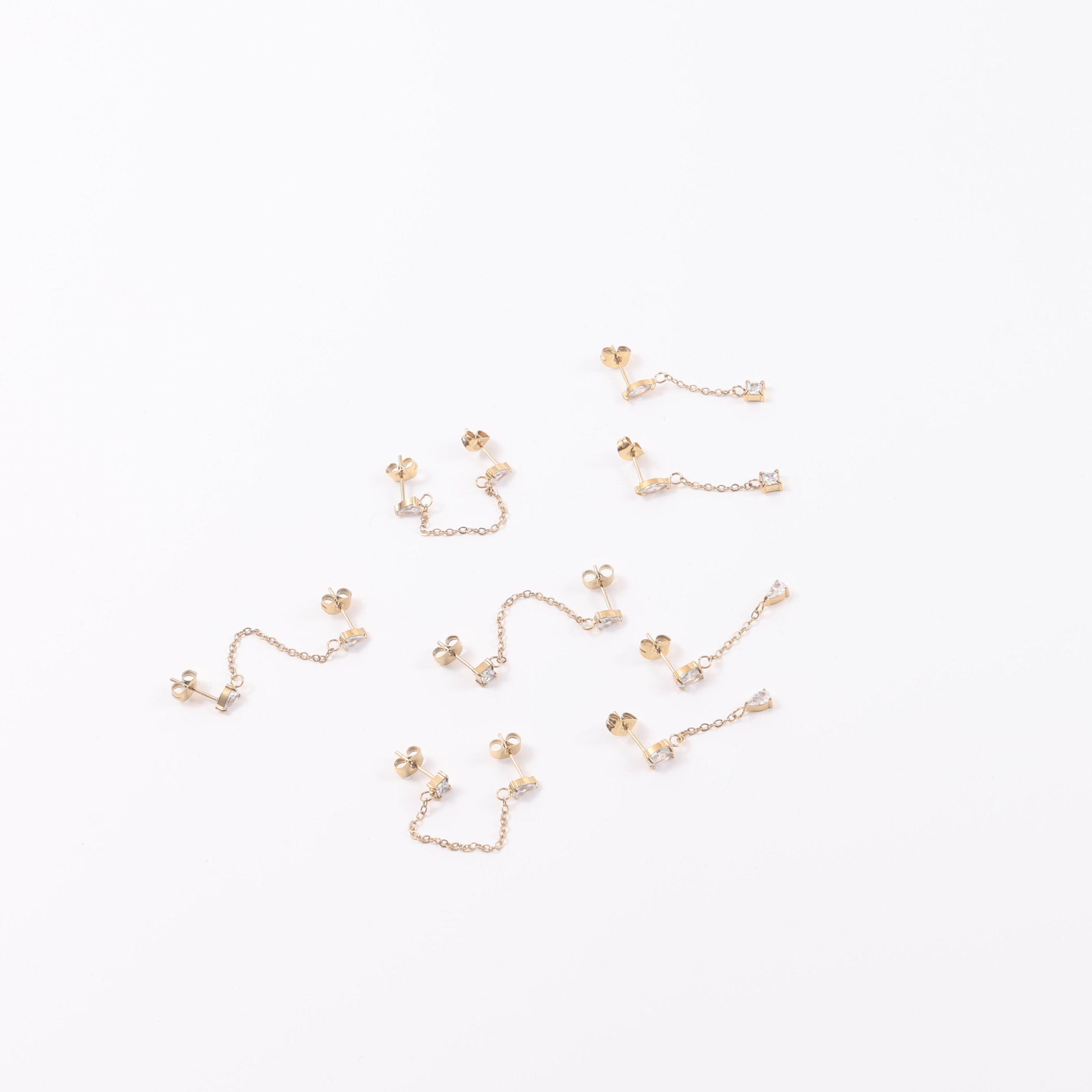 Geometric Stud Earrings With Electroplated 18K Real Gold Plating And Titanium Steel Posts Featuring Zircon Inlay