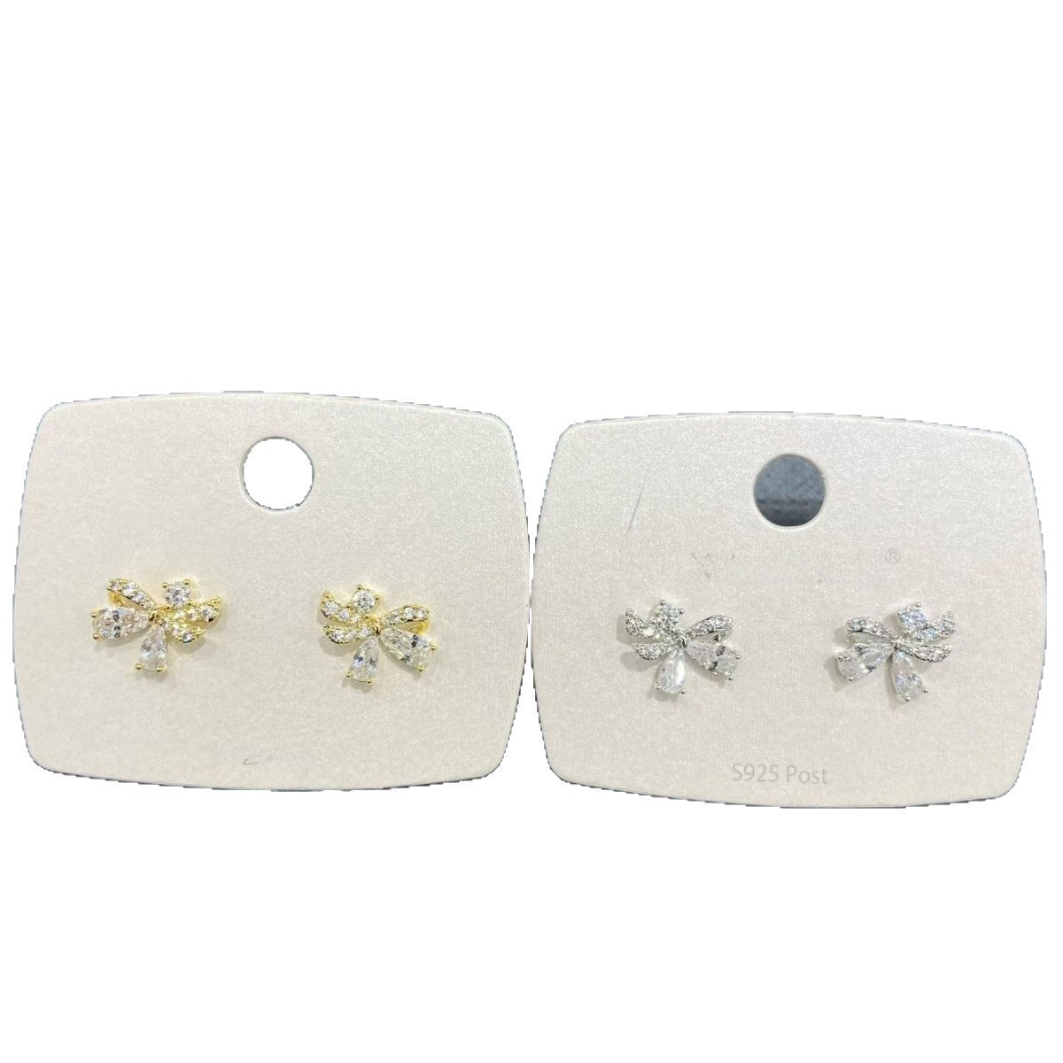 Bow Tie Stud Earrings For Women With 925 Sterling Silver Posts, Copper Base, Electroplated Real Gold And Zircon Inlay