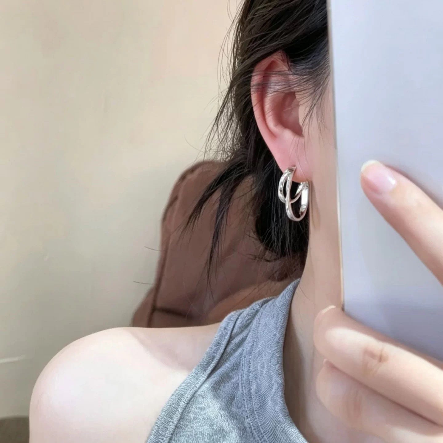Double Ring Earrings For Women In Gold Featuring Electroplated Finish With Copper Ear Pins