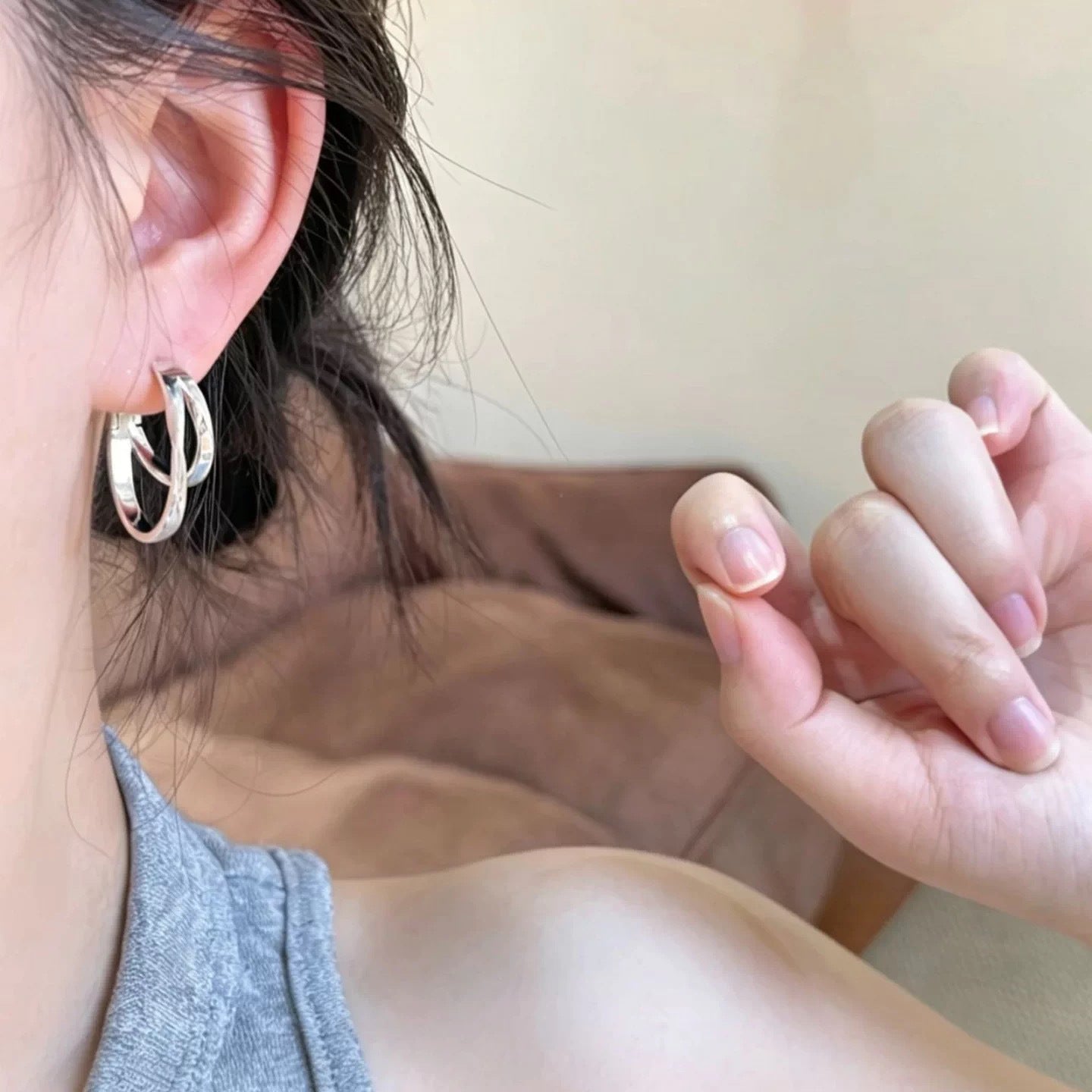 Double Ring Earrings For Women In Gold Featuring Electroplated Finish With Copper Ear Pins