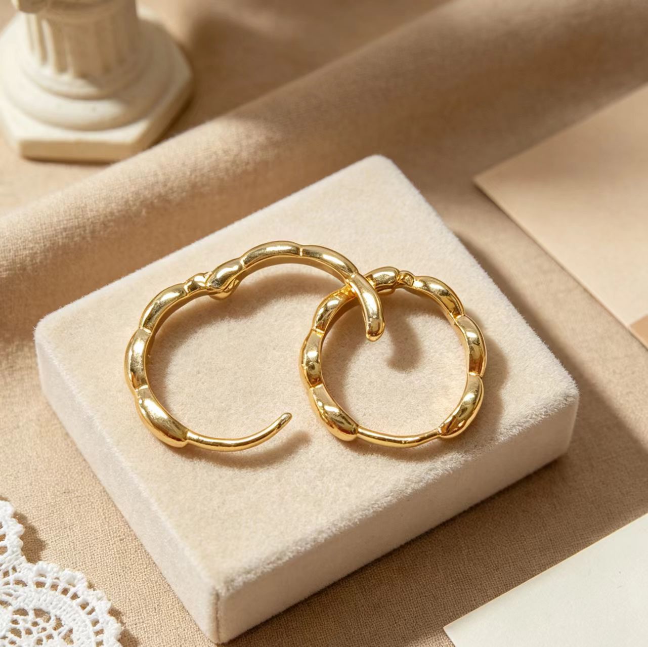 Circle Earrings For Women In Silver, Made Of Copper With Real Gold Plated Finish And 925 Sterling Silver Ear Pins