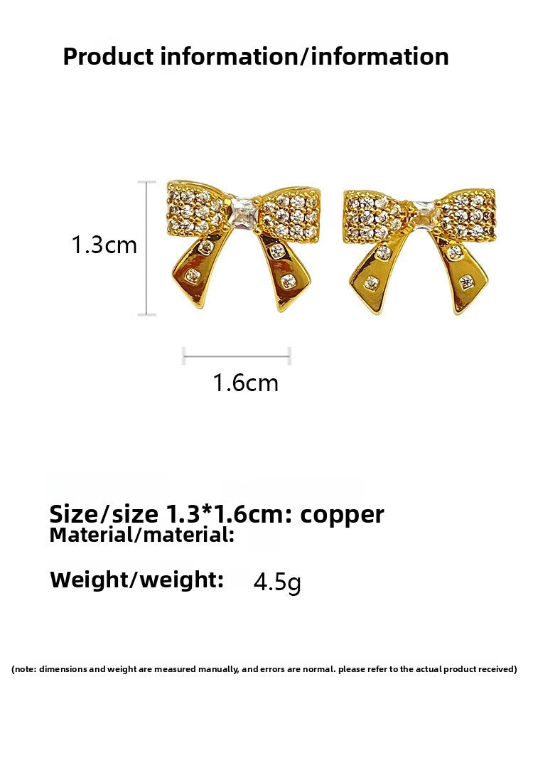 Bow Tie Clip Earrings For Women In Simple Style, Copper Ear Pins With Real Gold Electroplated Finish