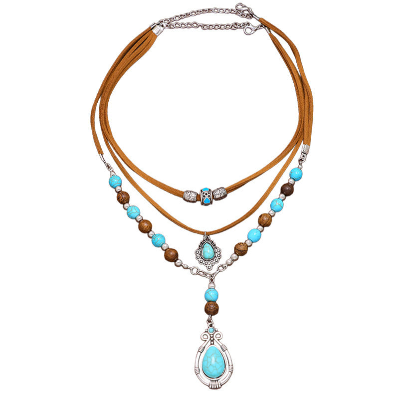 Ethnic Style Layered Beaded Chain Necklace For Women Featuring Alloy Craft And Bead Inlay