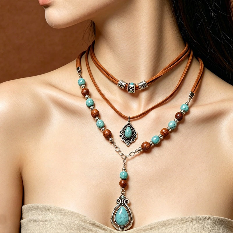 Ethnic Style Layered Beaded Chain Necklace For Women Featuring Alloy Craft And Bead Inlay