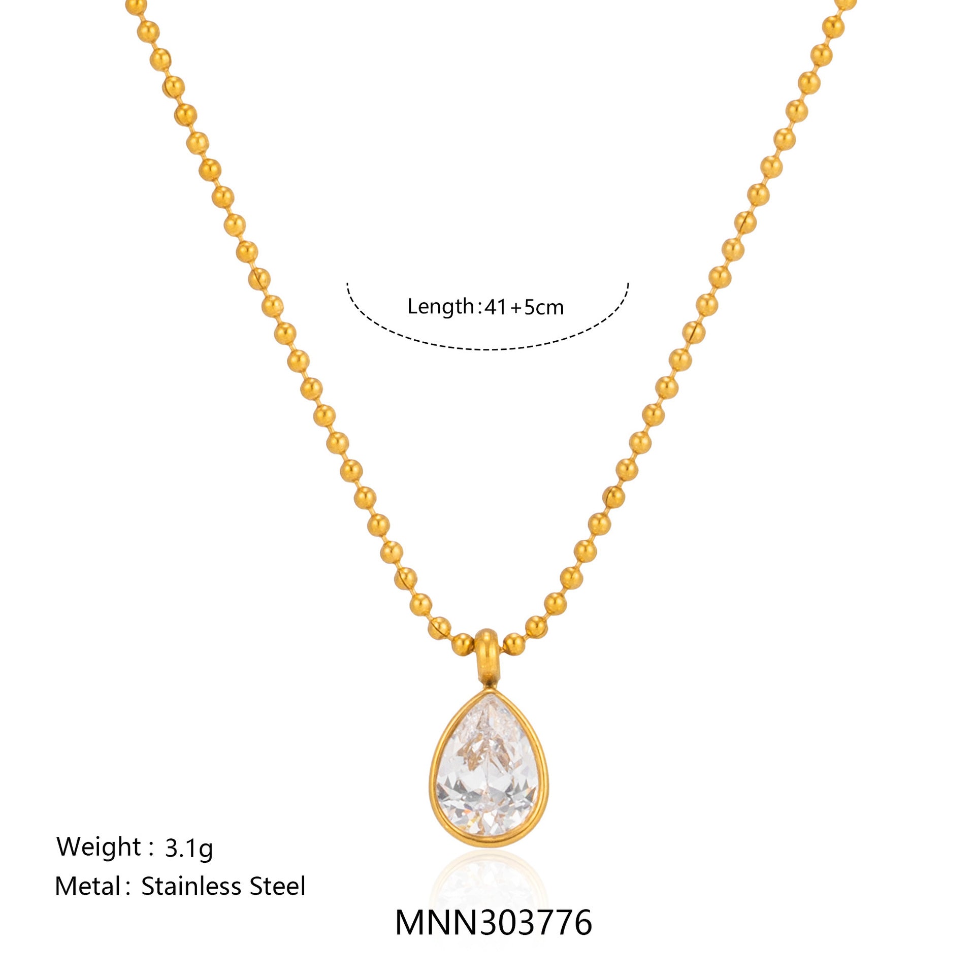 Sweet Heart Shape Necklace For Unisex, CNC Crafted In 304 Stainless Steel With Zircon Inlay, 18K Real Gold Plated