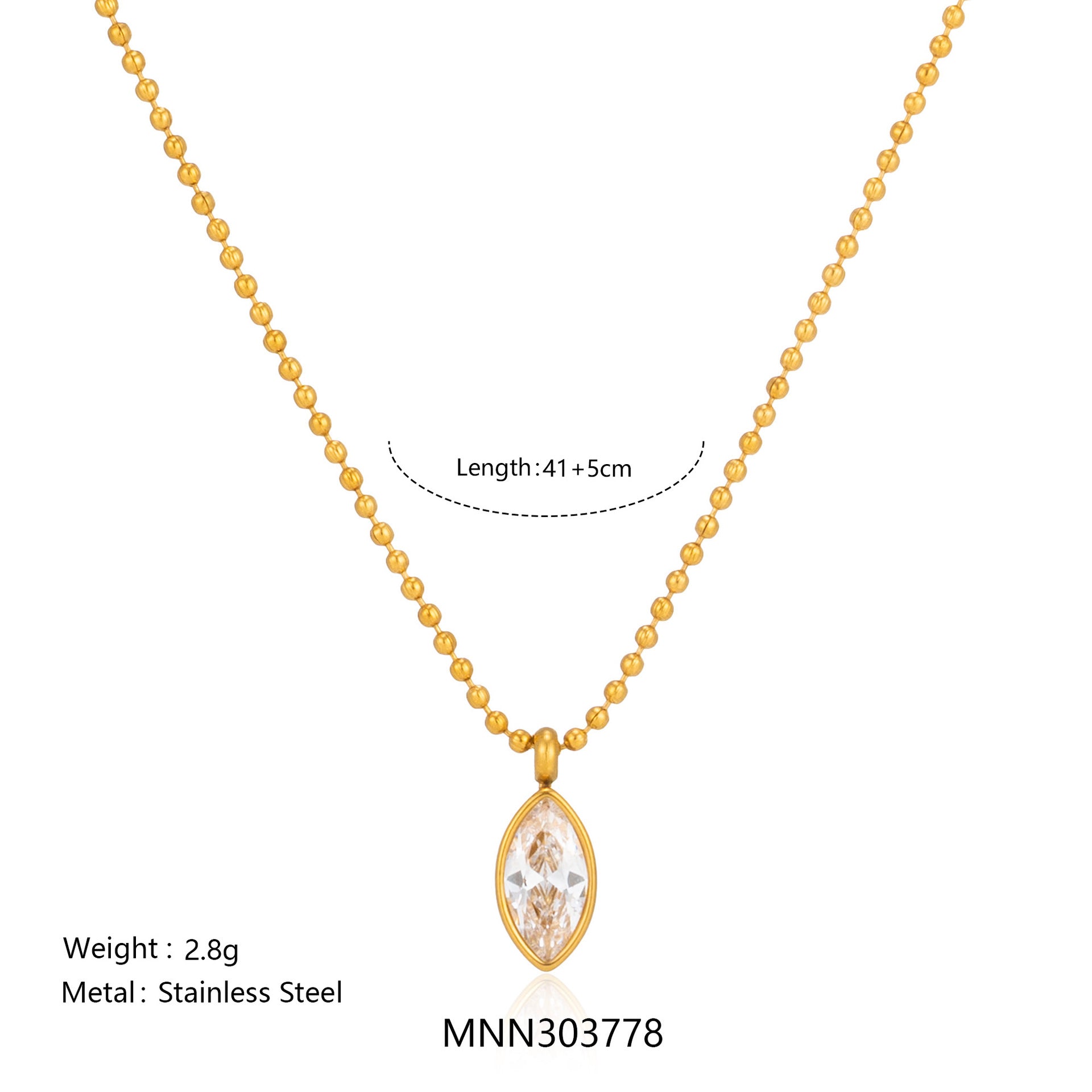 Sweet Heart Shape Necklace For Unisex, CNC Crafted In 304 Stainless Steel With Zircon Inlay, 18K Real Gold Plated