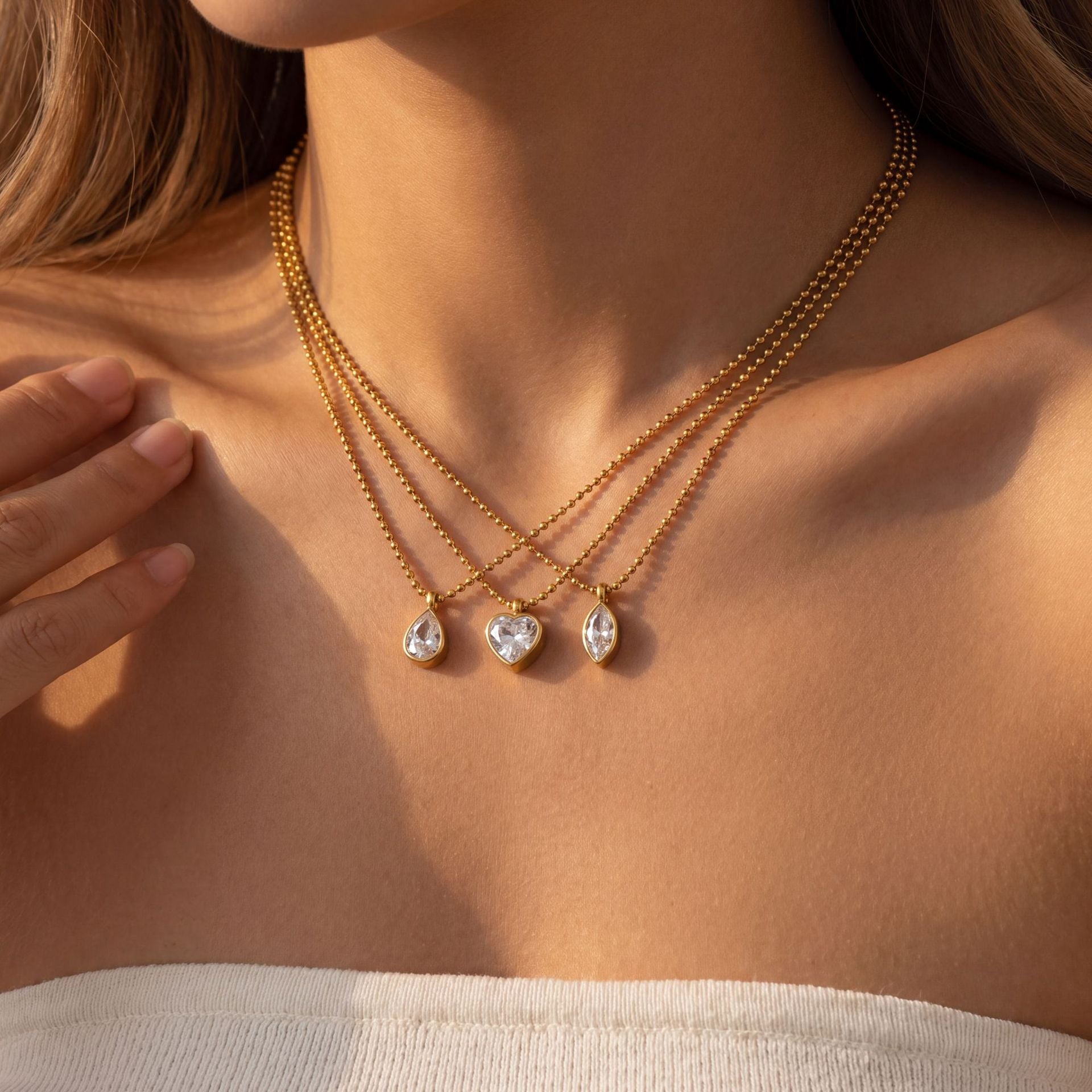 Sweet Heart Shape Necklace For Unisex, CNC Crafted In 304 Stainless Steel With Zircon Inlay, 18K Real Gold Plated
