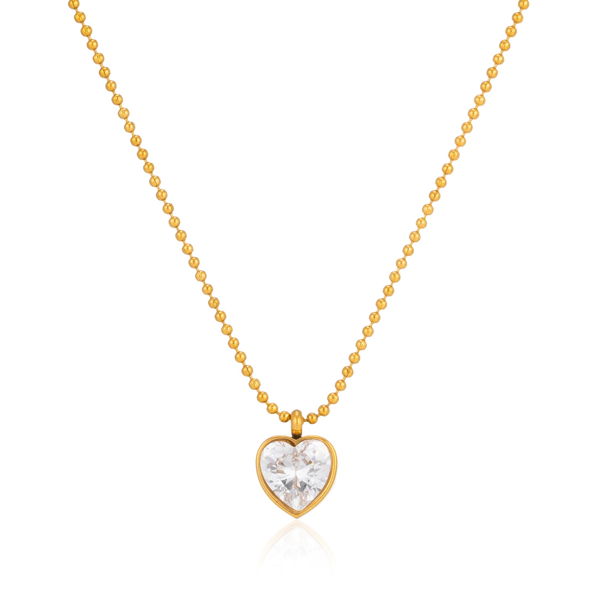 Sweet Heart Shape Necklace For Unisex, CNC Crafted In 304 Stainless Steel With Zircon Inlay, 18K Real Gold Plated