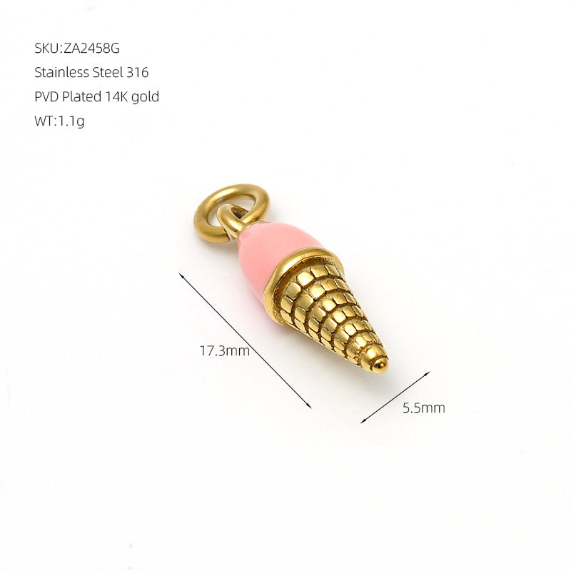 Ice Cream Pendant In 316 Stainless Steel With 14K Real Gold Plated PVD Coating And Artificial Pearl Inlay, Gold Color