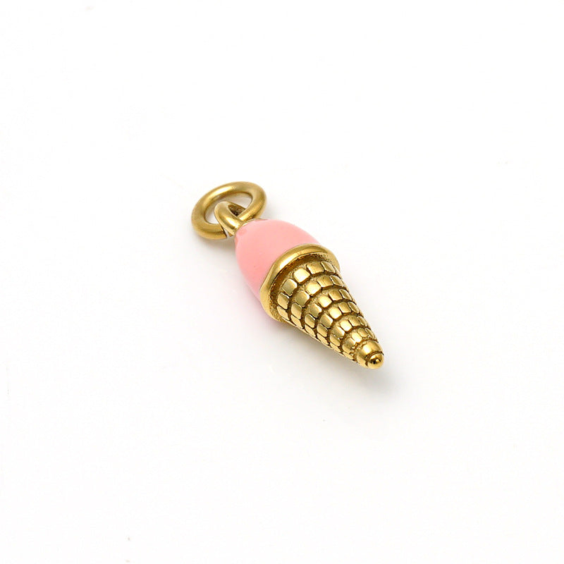Ice Cream Pendant In 316 Stainless Steel With 14K Real Gold Plated PVD Coating And Artificial Pearl Inlay, Gold Color