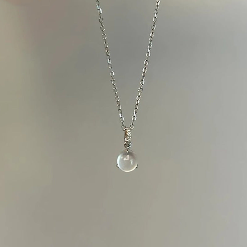 Geometric Silver Pendant Necklace For Women In 304 Stainless Steel With Electroplated Copper Pendant And Zircon Inlay