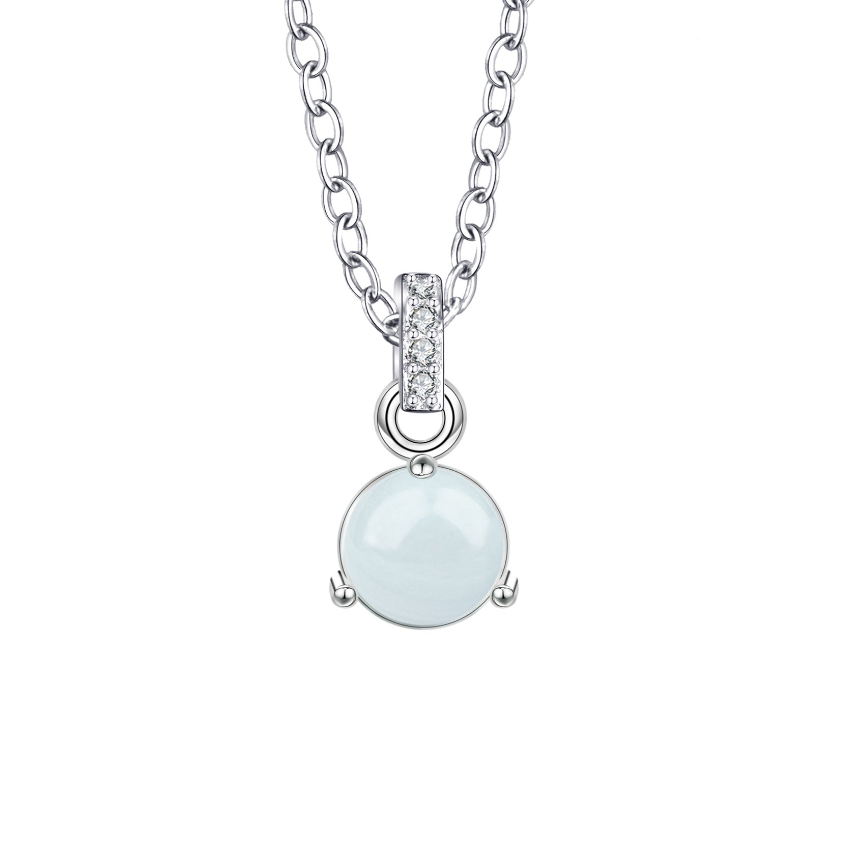 Geometric Silver Pendant Necklace For Women In 304 Stainless Steel With Electroplated Copper Pendant And Zircon Inlay