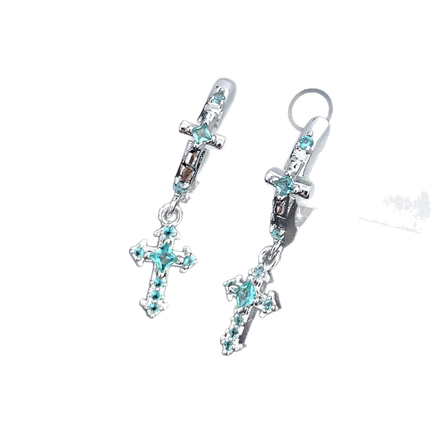 Cross Earrings In Titanium Steel With Zircon Inlay, Featuring 316L Stainless Steel Posts, Simple Style For Unisex