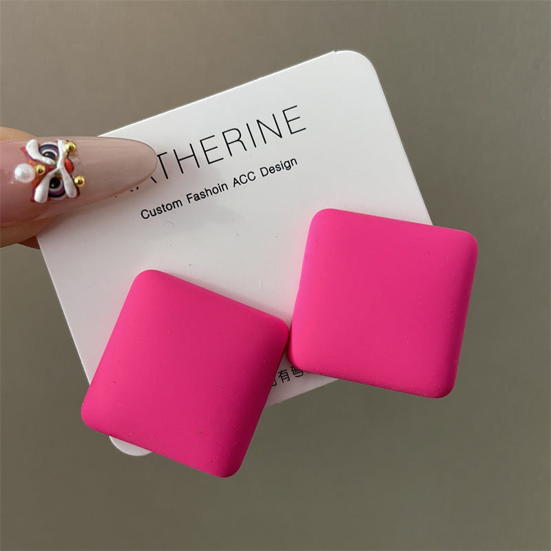 Geometric Rose Red Earrings For Women Featuring Copper Ear Pins And Sweet Style In Alloy Material