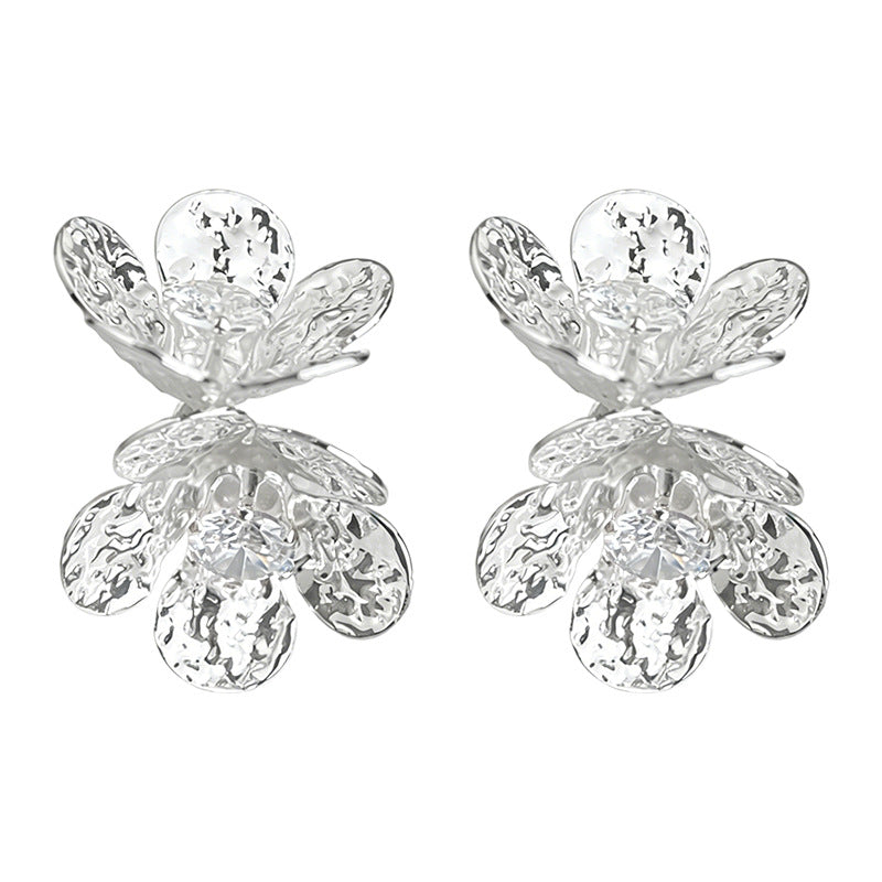 Flowers Earrings For Women Featuring Copper Ear Pins With Zircon Inlay