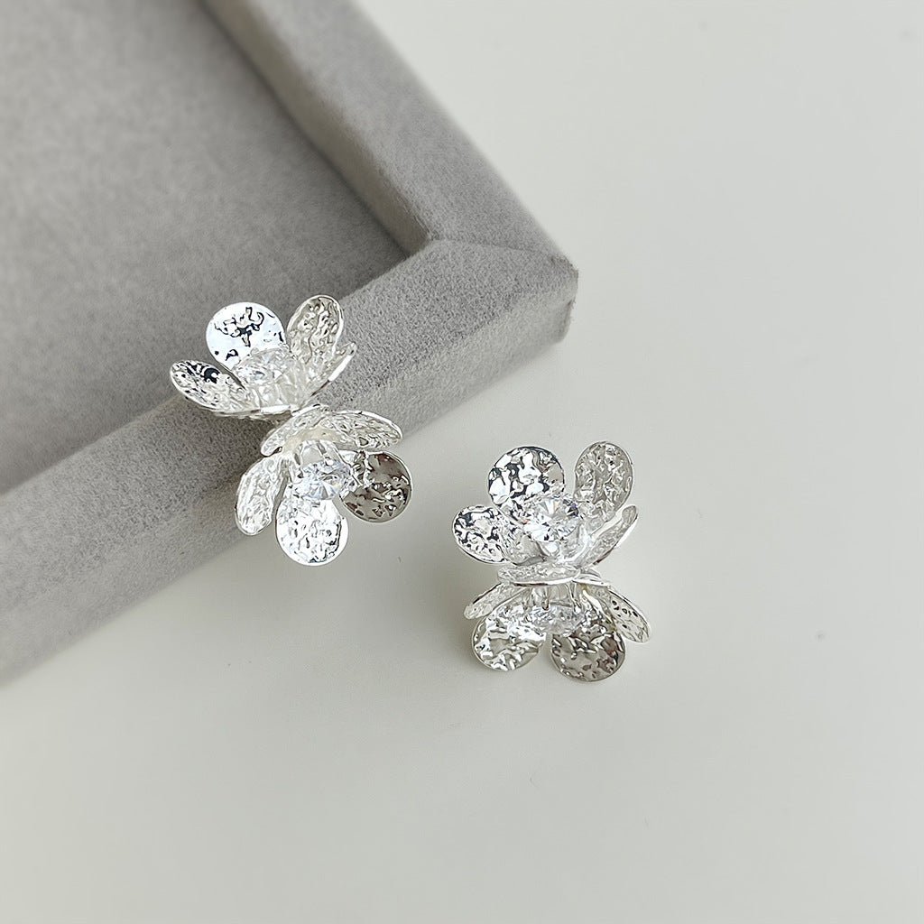 Flowers Earrings For Women Featuring Copper Ear Pins With Zircon Inlay
