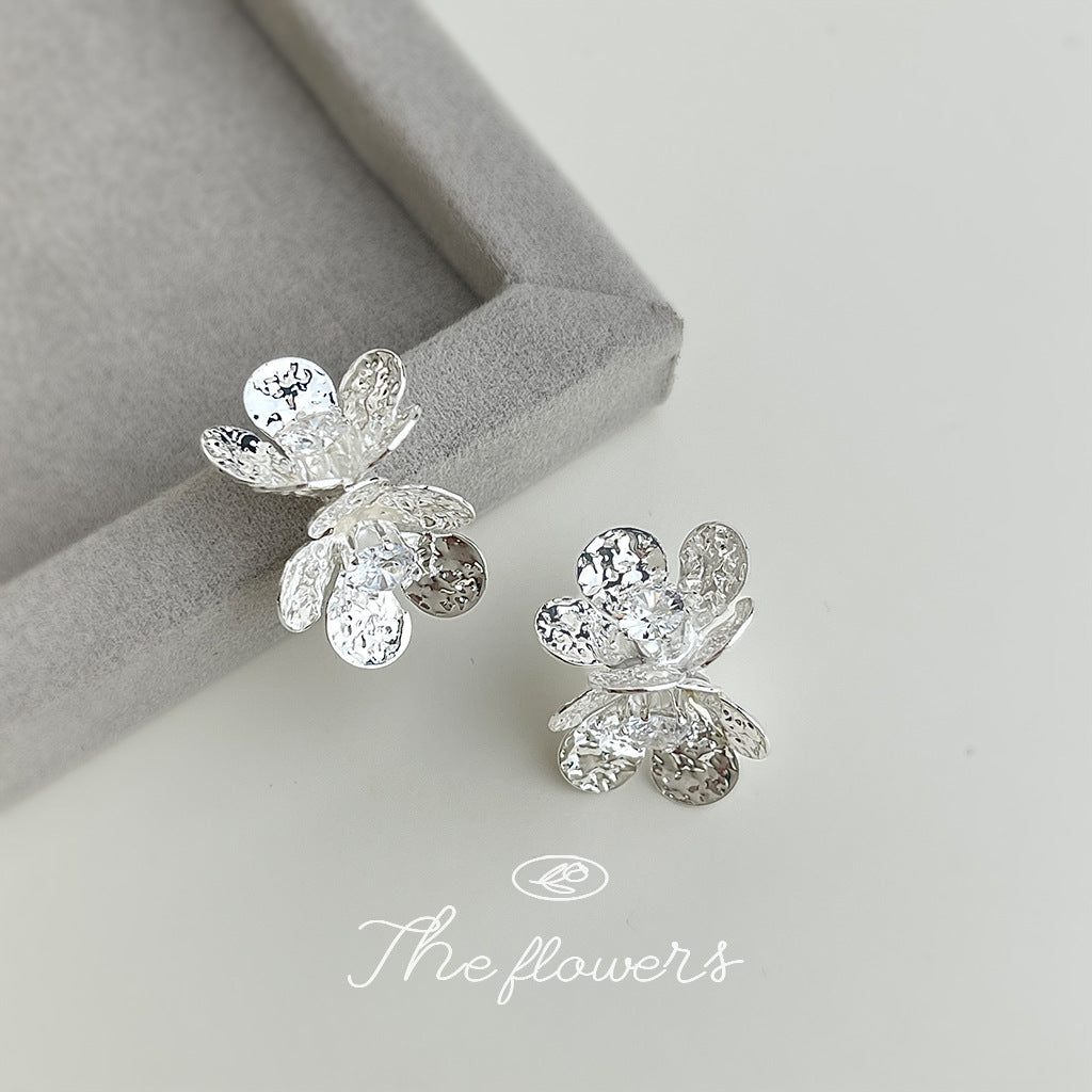 Flowers Earrings For Women Featuring Copper Ear Pins With Zircon Inlay