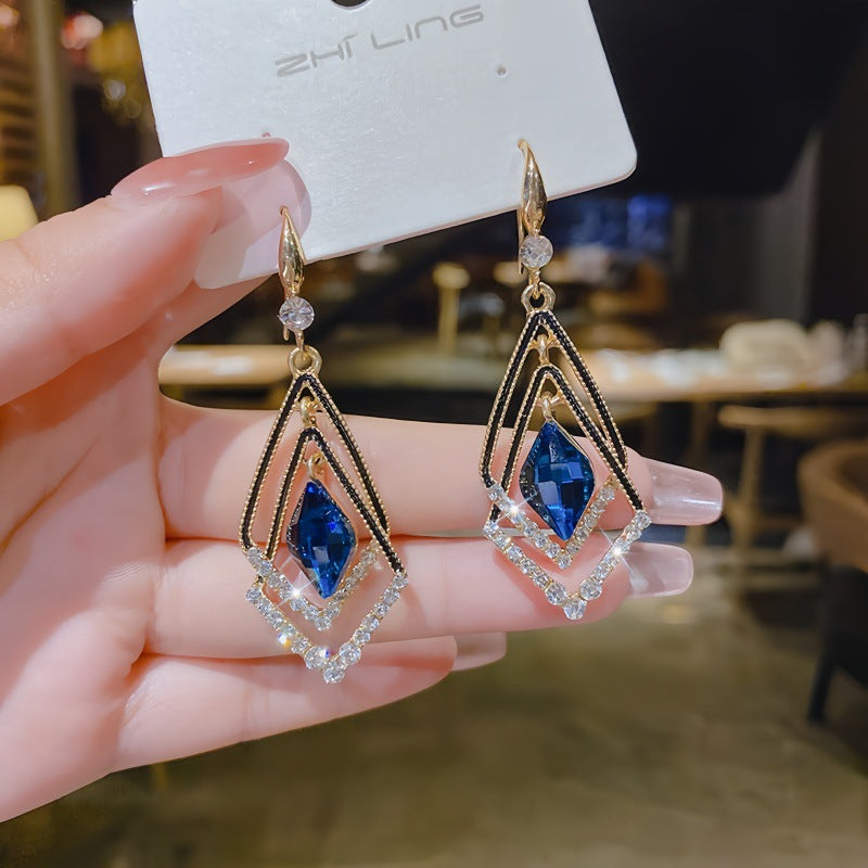 Geometric Blue Earrings For Women Featuring Zinc Alloy And Copper Ear Pins In Sweet Style