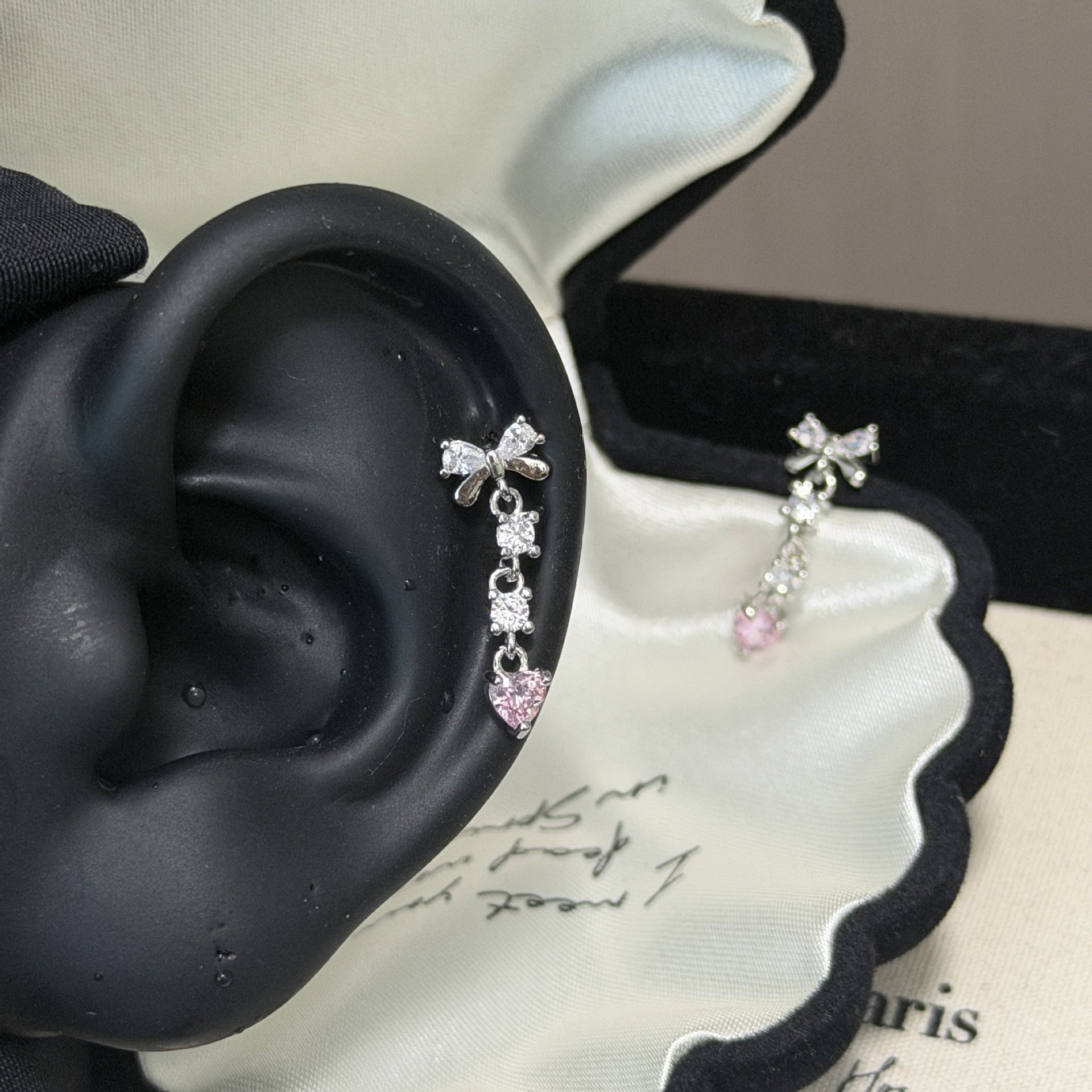 Bow Tie Tassel Ear Cartilage Rings & Studs For Women, Titanium Steel With Zirconia Inlay Stud Earrings