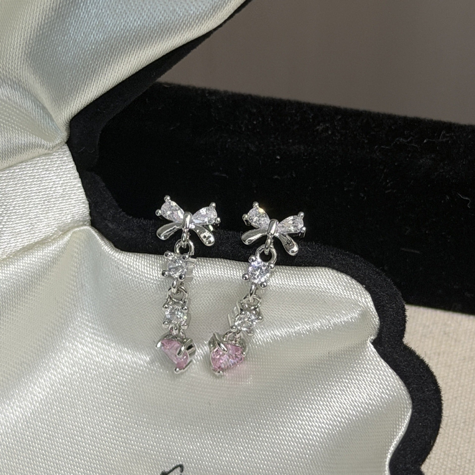 Bow Tie Tassel Ear Cartilage Rings & Studs For Women, Titanium Steel With Zirconia Inlay Stud Earrings