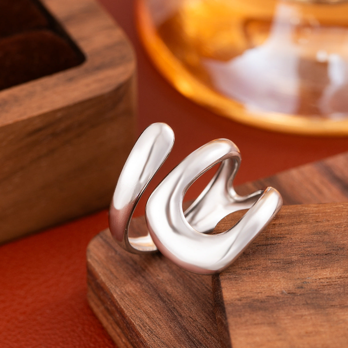 Geometric Open Rings For Unisex, Waterproof Non Tarnish 304 Stainless Steel With PVD Coated 18K Real Gold Plated Finish