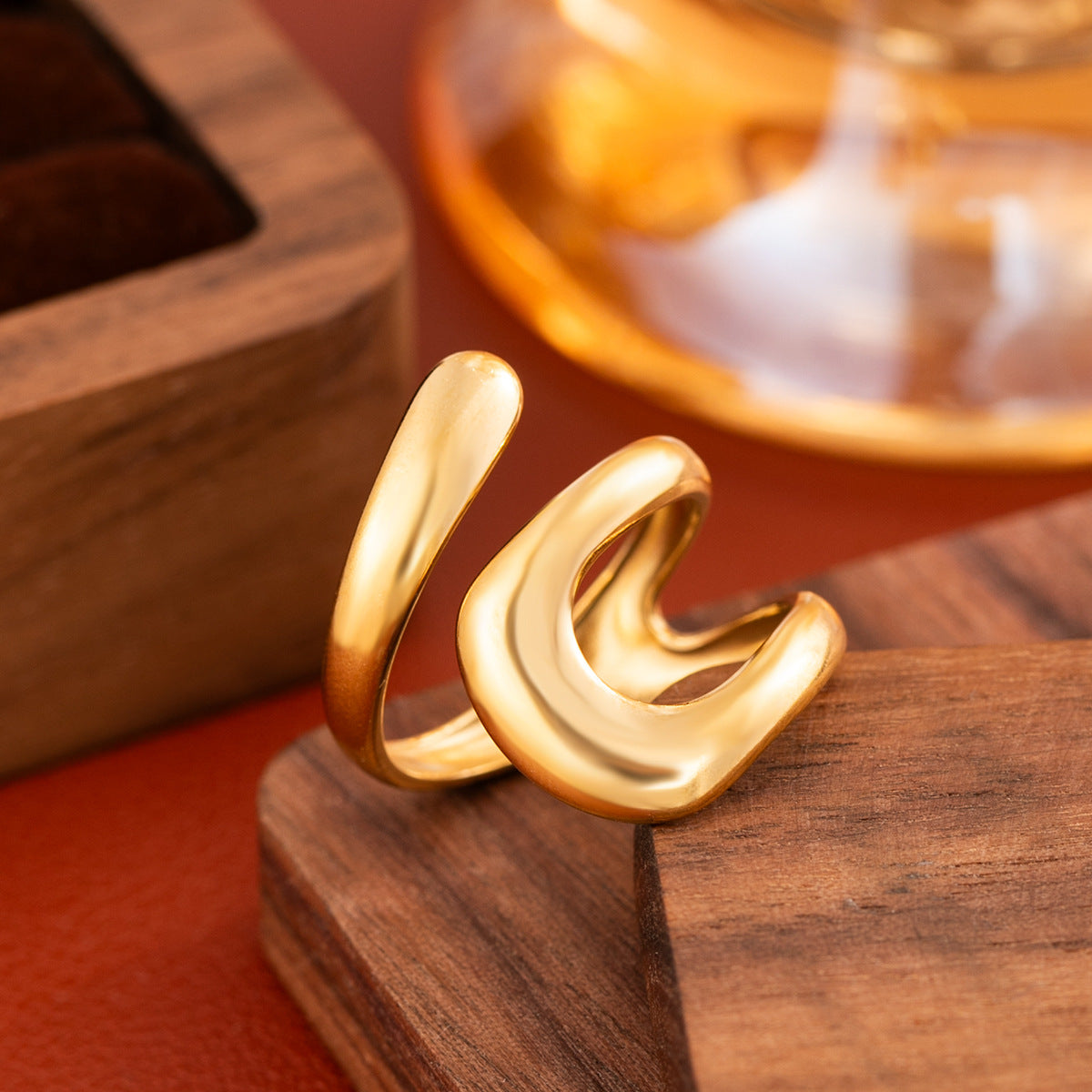 Geometric Open Rings For Unisex, Waterproof Non Tarnish 304 Stainless Steel With PVD Coated 18K Real Gold Plated Finish