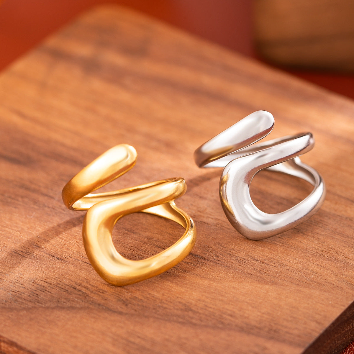 Geometric Open Rings For Unisex, Waterproof Non Tarnish 304 Stainless Steel With PVD Coated 18K Real Gold Plated Finish