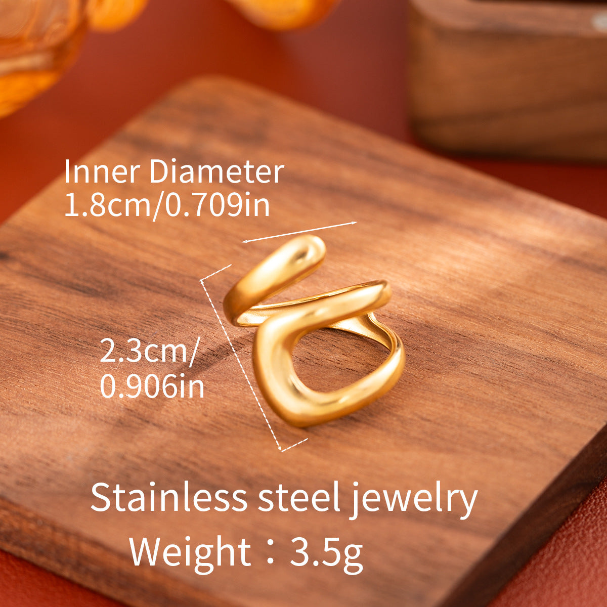 Geometric Open Rings For Unisex, Waterproof Non Tarnish 304 Stainless Steel With PVD Coated 18K Real Gold Plated Finish