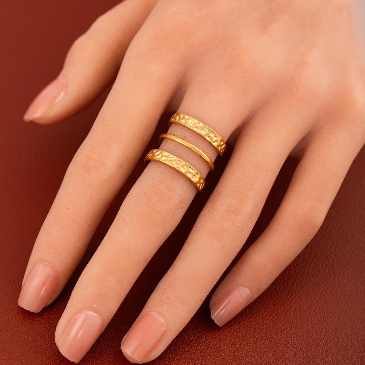 Geometric Open Rings In Steel Color, Simple Style Unisex 304 Stainless Steel With Real Gold Plated Waterproof Non Tarnish Finish