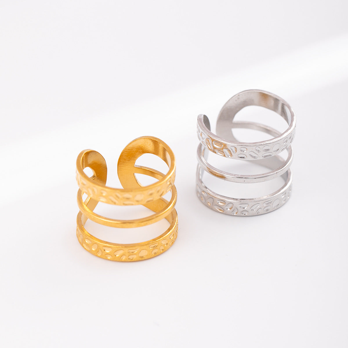 Geometric Open Rings In Steel Color, Simple Style Unisex 304 Stainless Steel With Real Gold Plated Waterproof Non Tarnish Finish