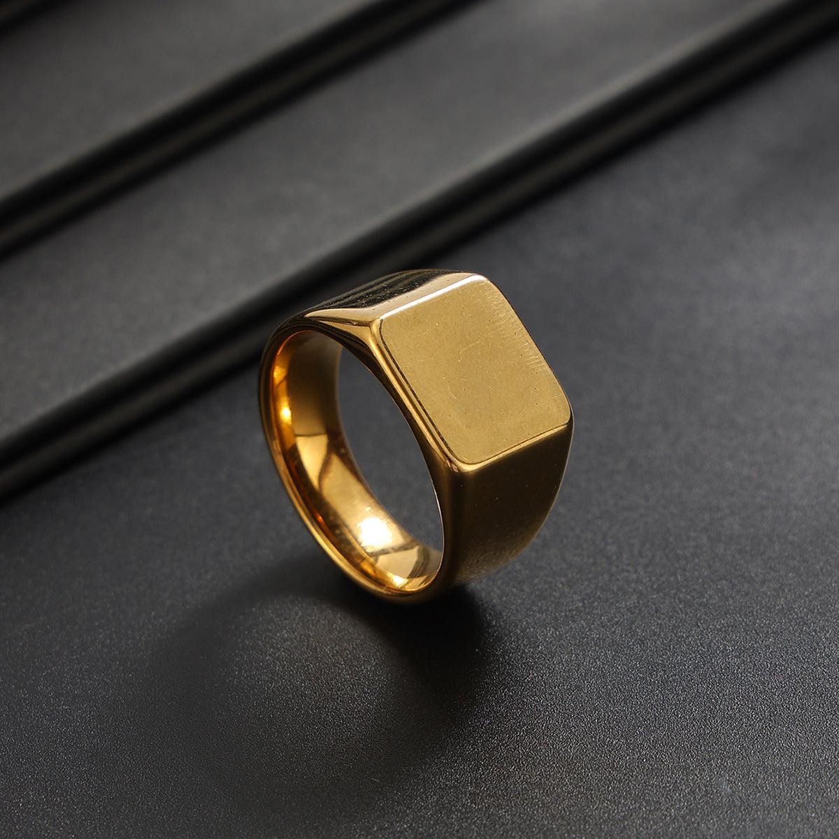 Men's Square Gold Open Rings In Metal, 4 Pieces Set