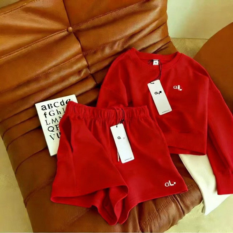 Casual Shorts Co-ord Set In Polyester Featuring 3D Print With Long Sleeve Top And Shorts, 2 Pieces Set