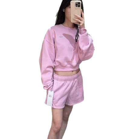 Casual Shorts Co-ord Set In Polyester Featuring 3D Print With Long Sleeve Top And Shorts, 2 Pieces Set