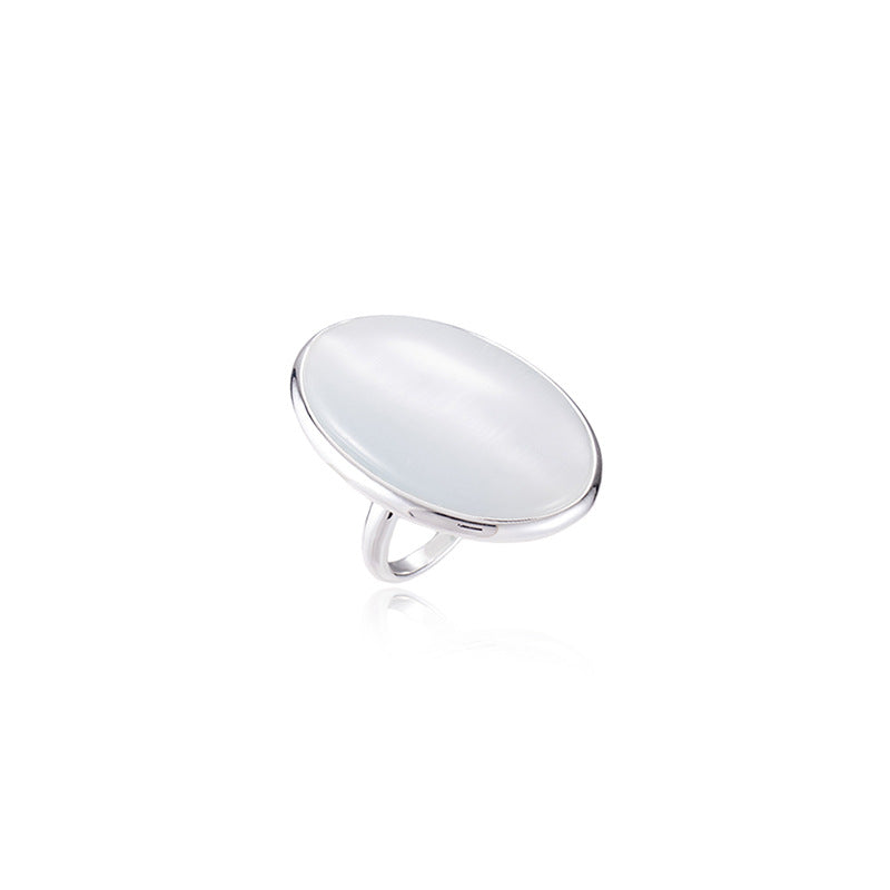 Oval Cat's Eye Stone Ring For Women In Simple Style, Featuring Natural Stone And Electroplated Finish