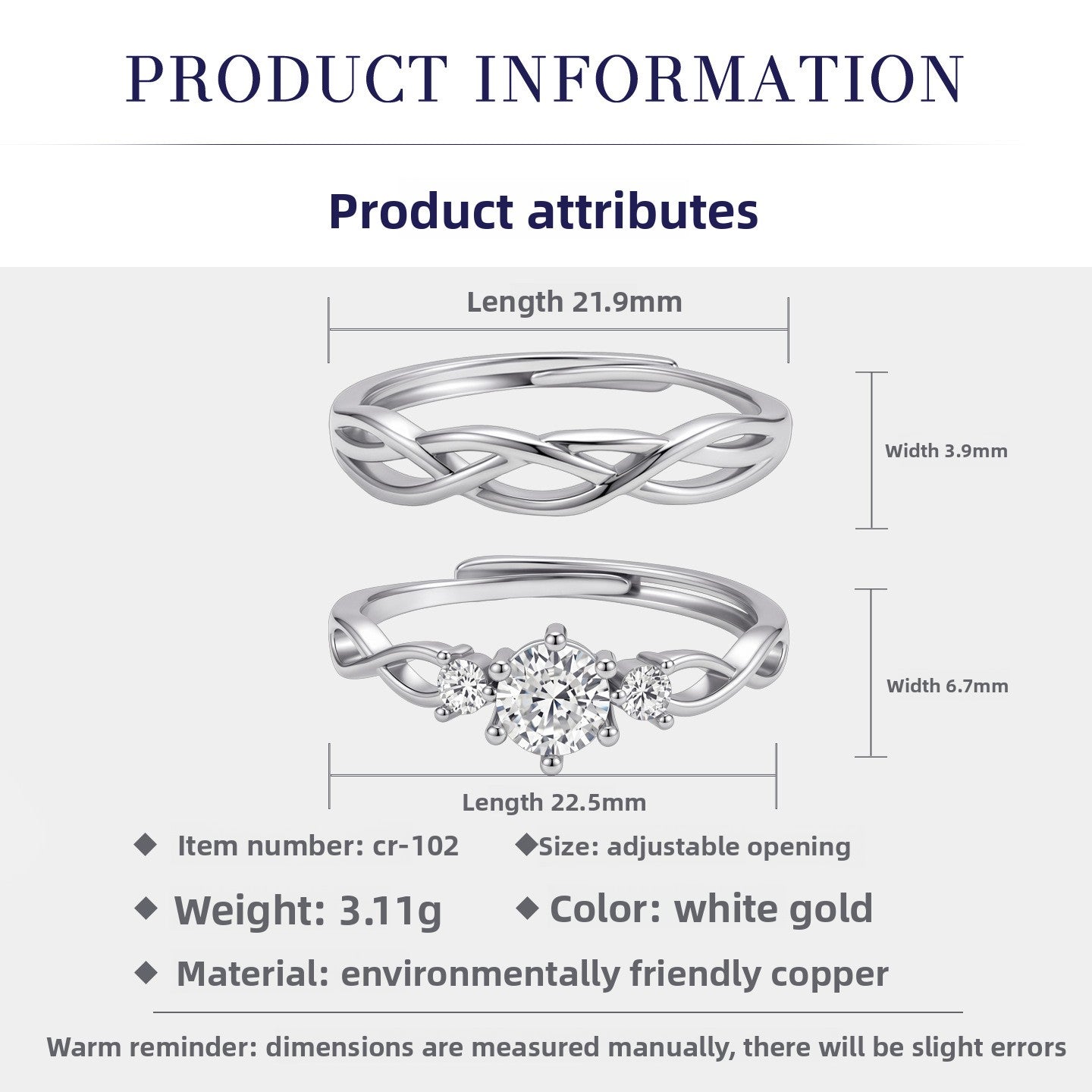 Number Pattern Open Rings For Couples In Copper With Platinum Electroplated Finish, Perfect Valentine's Day Gift