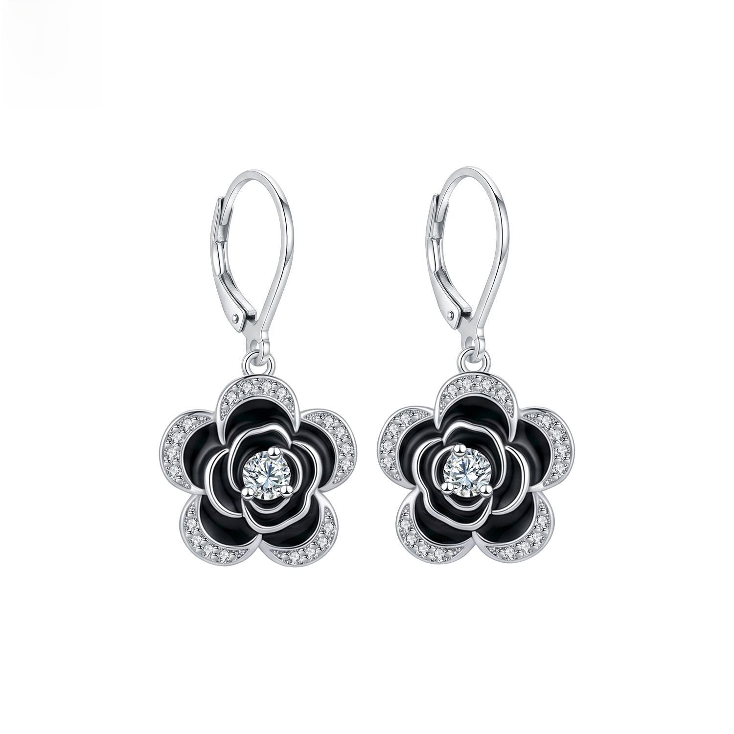 Luxurious Flowers Drop Earrings For Women In Silver Copper With Rhinestone Inlay