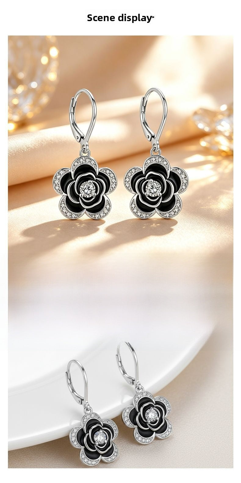 Luxurious Flowers Drop Earrings For Women In Silver Copper With Rhinestone Inlay