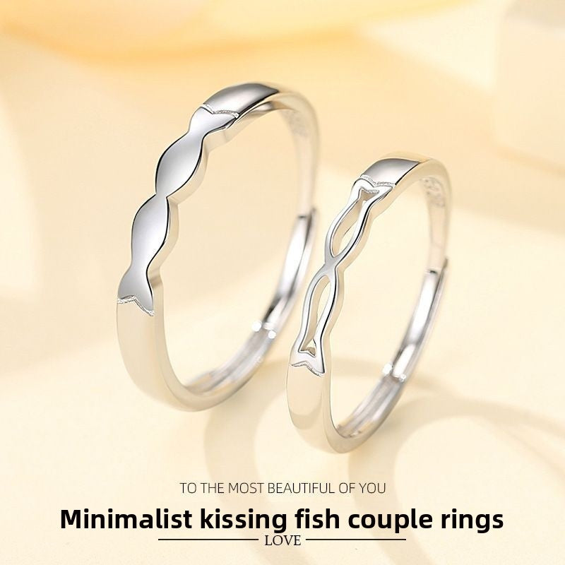Couple Fish Open Rings In Copper Alloy With Electroplated Gold Plating Process