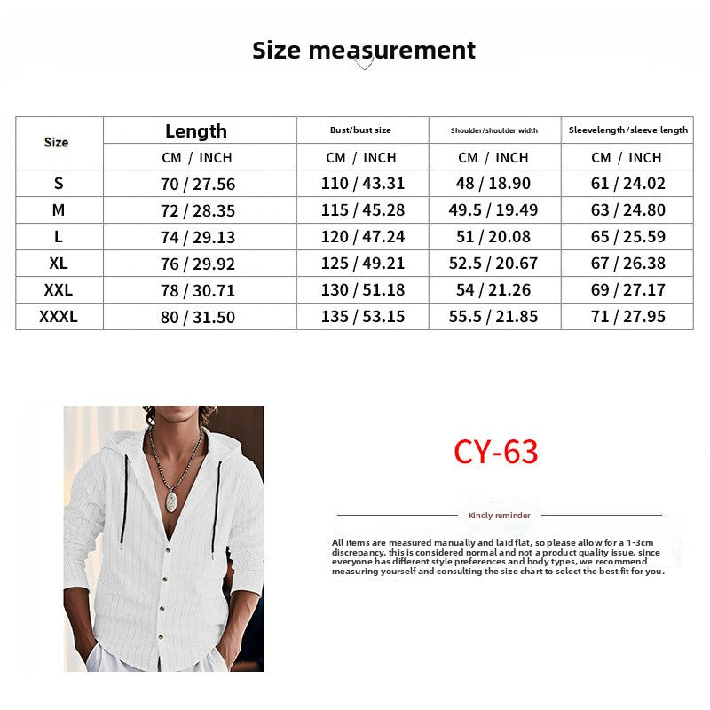 Casual Long Sleeve Linen Blouse For Men Featuring Stripe Pattern
