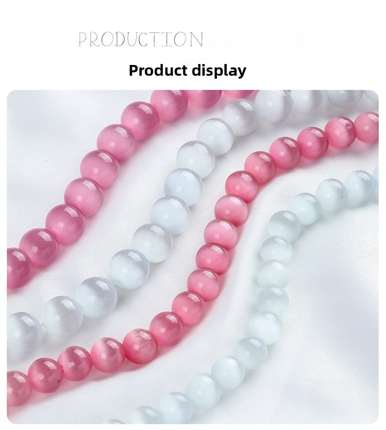 Natural Pink Cat's Eye Stone Beads For Jewelry Making, Diameter 6 Mm, Featuring Braid Craft In Original Design