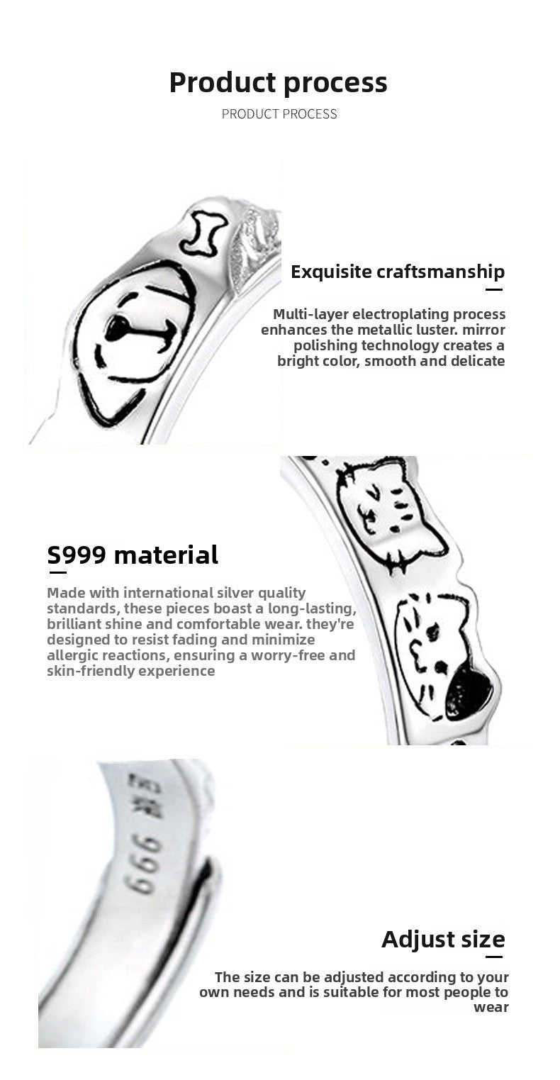 Cute Graffiti Open Rings For Couples In S999 Silver, 1 Pair Silver Rings