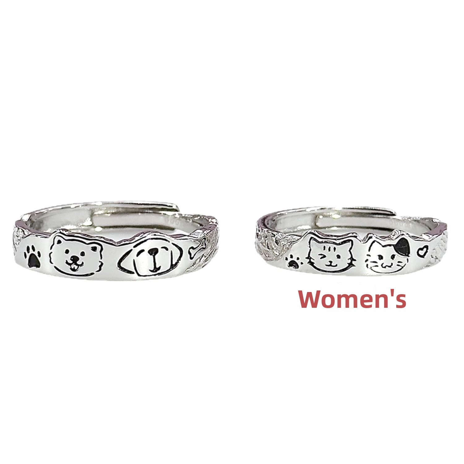 Cute Graffiti Open Rings For Couples In S999 Silver, 1 Pair Silver Rings
