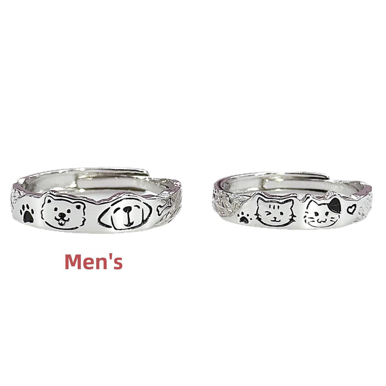 Cute Graffiti Open Rings For Couples In S999 Silver, 1 Pair Silver Rings
