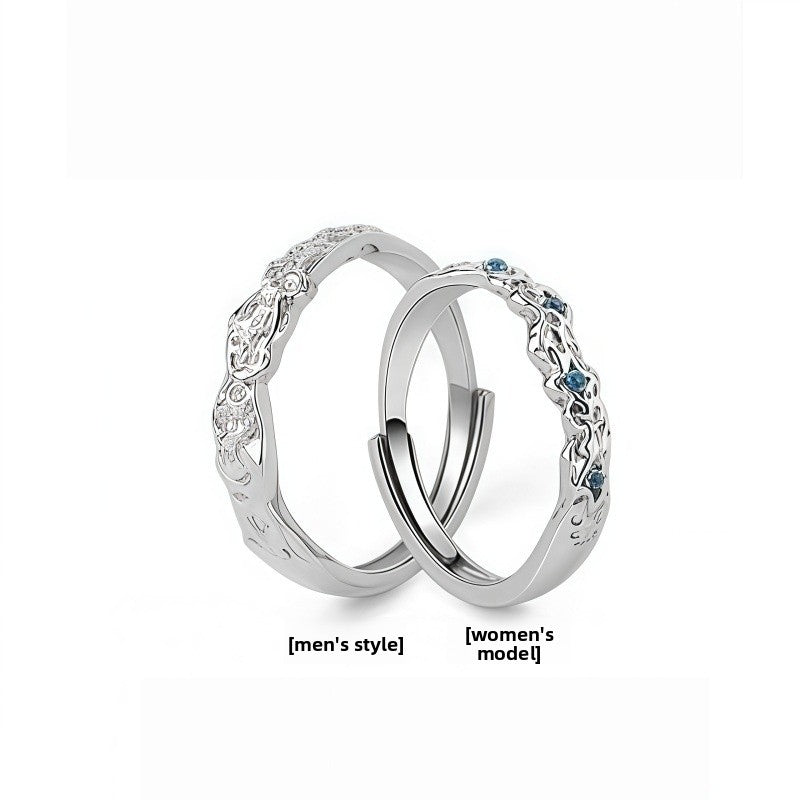 Sweet Couple Copper Star Rings With Zircon Inlay, Perfect For Valentine's Day